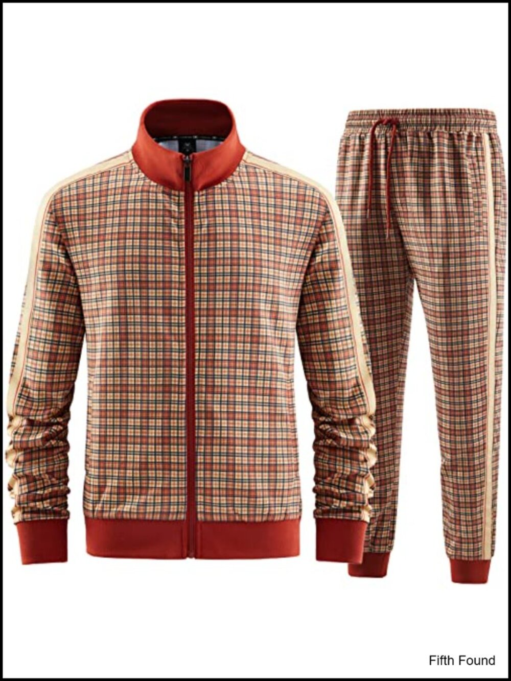 Mens Plaid Track Suit 2 Piece Set Full Zip Jacket Jogger Pants